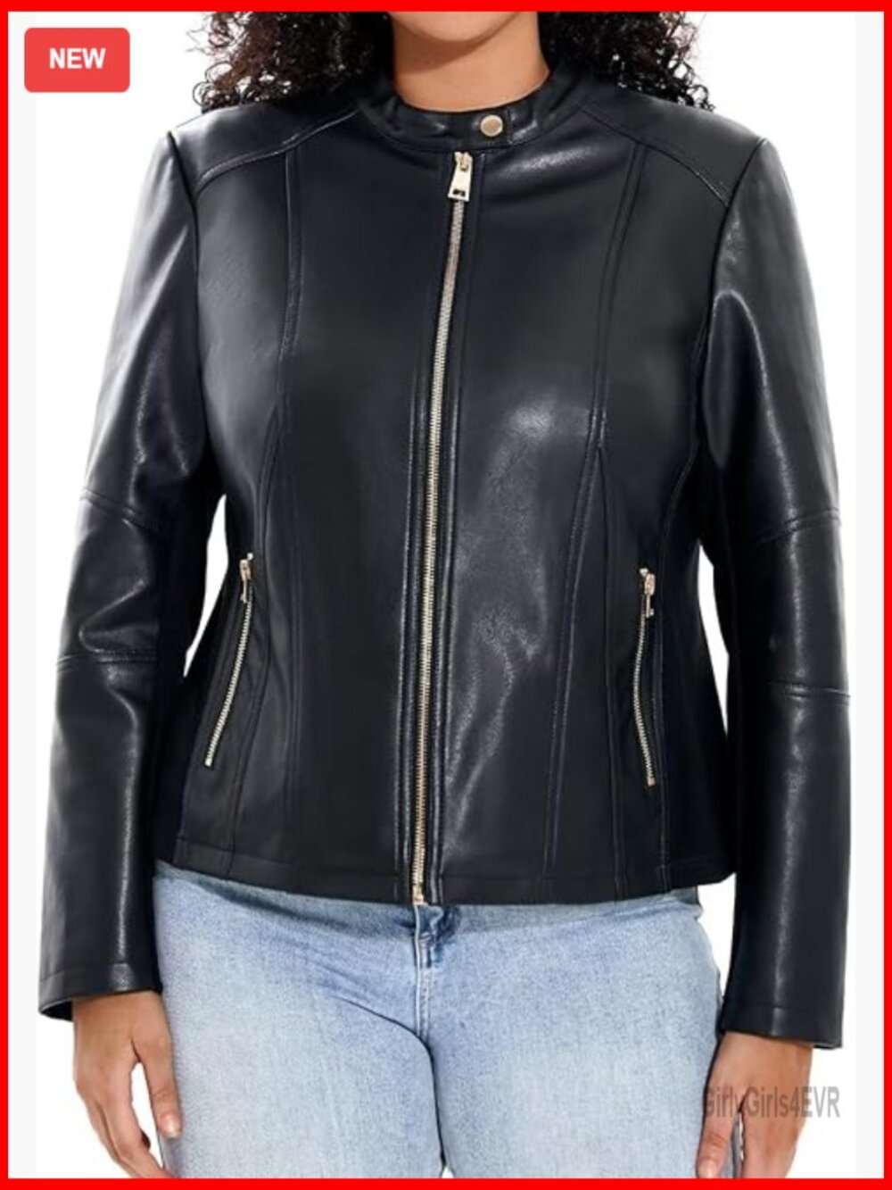Plus Size Faux Leather Motorcycle Jacket Zip Up Moto Coat Stretch Sleeves